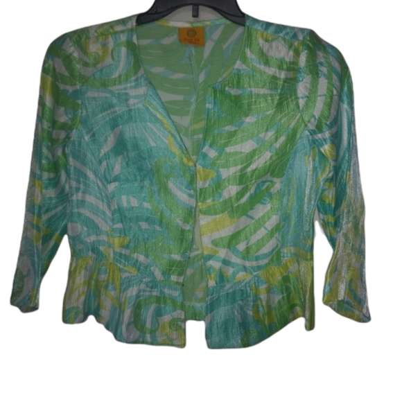 Ruby Rd. MP Turquoise Lime Ruffle Bolero Petite - Picture 1 of 4